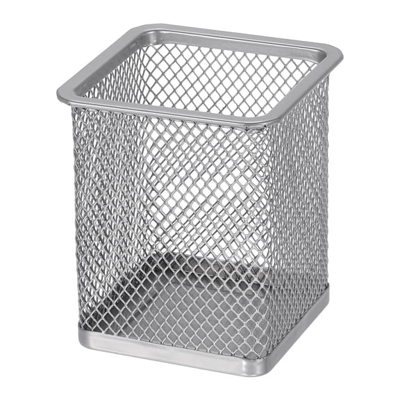Uxcell Pen Holder, 3.8Inch x 3Inch Metal Mesh Pencil Cup for Desk Office Pen Organizer, Square, Silver