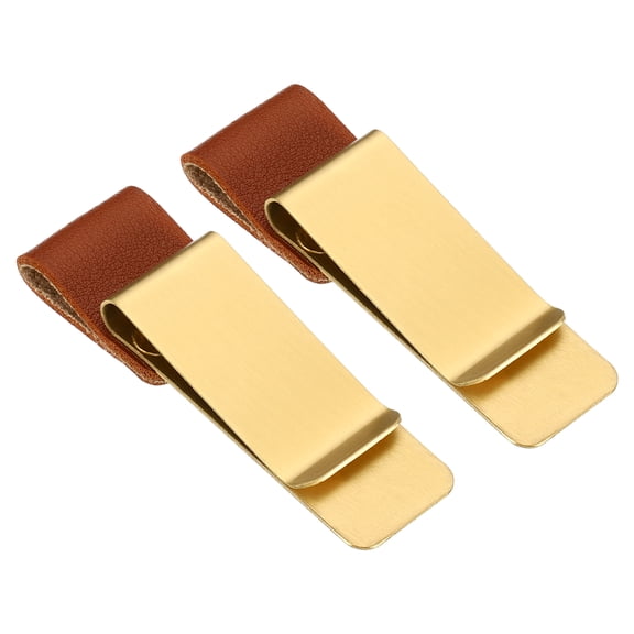 Uxcell Pen Holder Clip, Stainless Pencil Loop with Carved Leather Sleeve, Bronze Brown 2 Pack