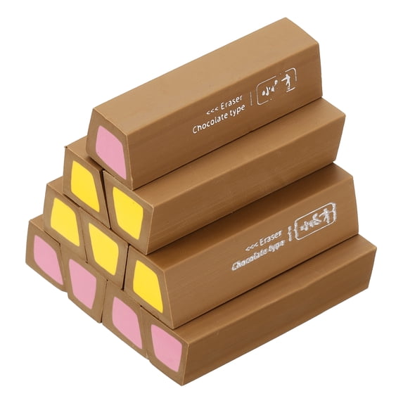 Uxcell Pencil Erasers Rubber, 10 Pcs Art Eraser, Small Rectangular Pencil Rubber Scented for Drawing Writing Math Office Home, Dark Brown/Yellow/Dark Pink