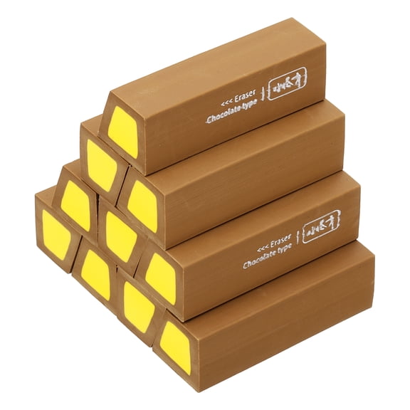Uxcell Pencil Erasers Rubber, 10 Pcs Art Eraser, Small Rectangular Pencil Rubber Scented for Drawing Writing Math Office Home, Dark Brown/Yellow