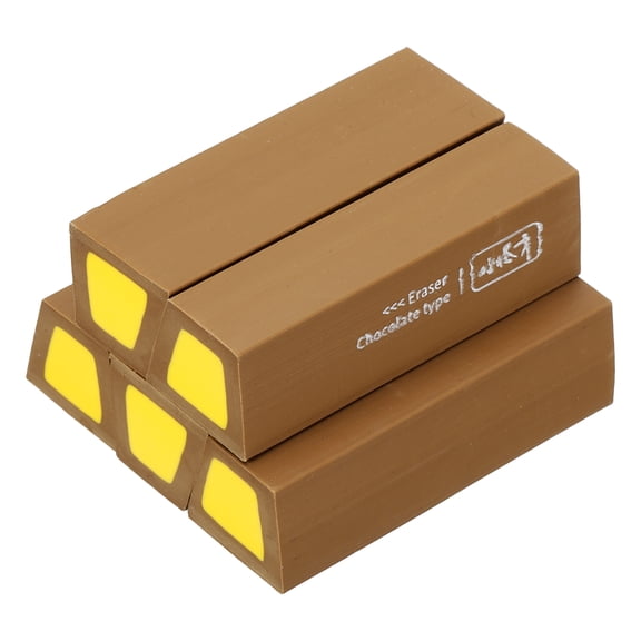 Uxcell Pencil Erasers Rubber, 5 Pcs Art Eraser, Small Rectangular Pencil Rubber Scented for Drawing Writing Math Office Home, Dark Brown/Yellow