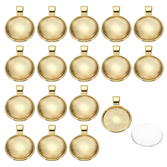 Uxcell Pendant Trays with Transparent Glass Cabochons, 30 Sets 20mm Round Bezel Trays Pendant Dome Tiles, Gold Tone