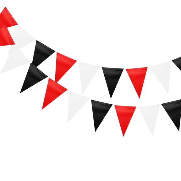 Uxcell Pennant Banner Flags String Triangle Hanging Triangle Bunting Flags for Festive Wedding Birthday Party Decorations White, Black, Red