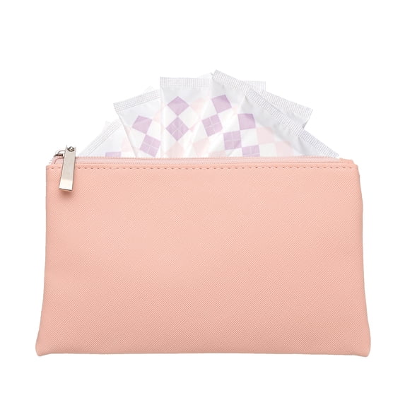 Uxcell Period Bag for Women Girls, 7.5 X 4.7" Small Essential First Period Bag with Zippers PU Leather Sanitary Towel Storage Pouch Portable Pads for Home Travel Daily Use, Khaki