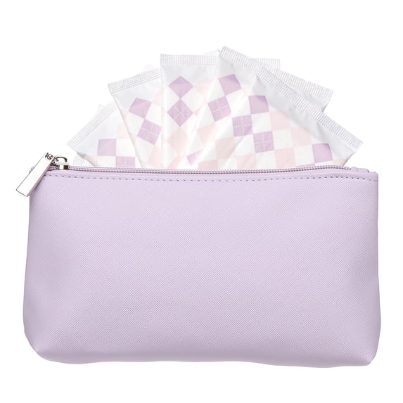 Uxcell Period Bag for Women Girls, 7.9 X 4.7" Small Essential First Period Bag with Zippers PU Leather Sanitary Towel Storage Pouch Portable Pads for Home Travel Daily Use, Purple