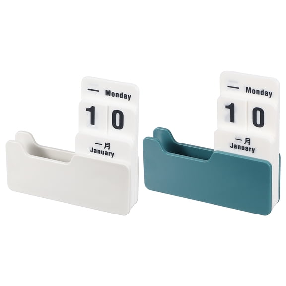 Uxcell Perpetual Block Calendar, Rotating Decorative Daily Display Modern Farmhouse Office Coffee Table Bookshelf Decor for Teacher Desk Parties Holidays Wedding, White, Blue
