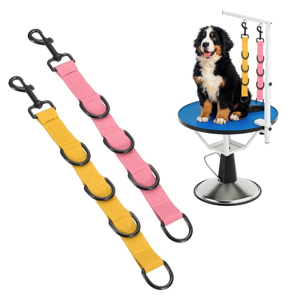 Uxcell Pet Dog Grooming Loops, Adjustable Nylon Table Arm Extender Belly Strap with 4 Black D-Rings Restraint Leash(Pink/Yellow, 2Pcs), Intended for Fixed Dog Bathing Hair Cutting