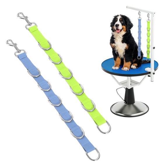 Uxcell Pet Dog Grooming Loops, Adjustable Nylon Table Arm Extender Belly Strap with 6 White D-Rings Restraint Leash(Green/Blue, 2Pcs), Intended for Fixed Dog Bathing Hair Cutting