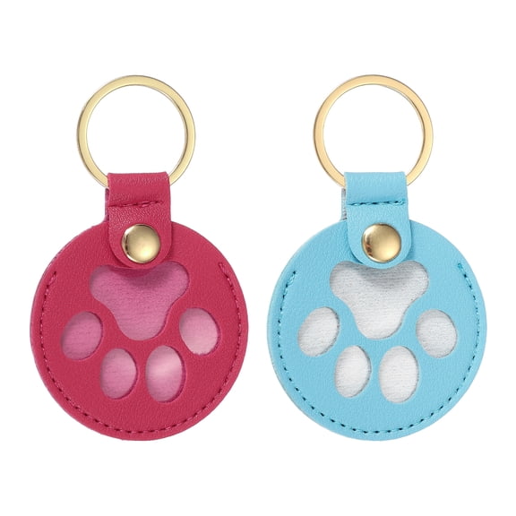 Uxcell Pet Hair Keychain, Cat Paw Shaped Keychain Dog Hair Memorial Gift Keyring Leather Key Holder PU Leather, (Rose Red/Sky Blue, 2 Pcs), Intended for Collecting Pet Hair/Memory Charm