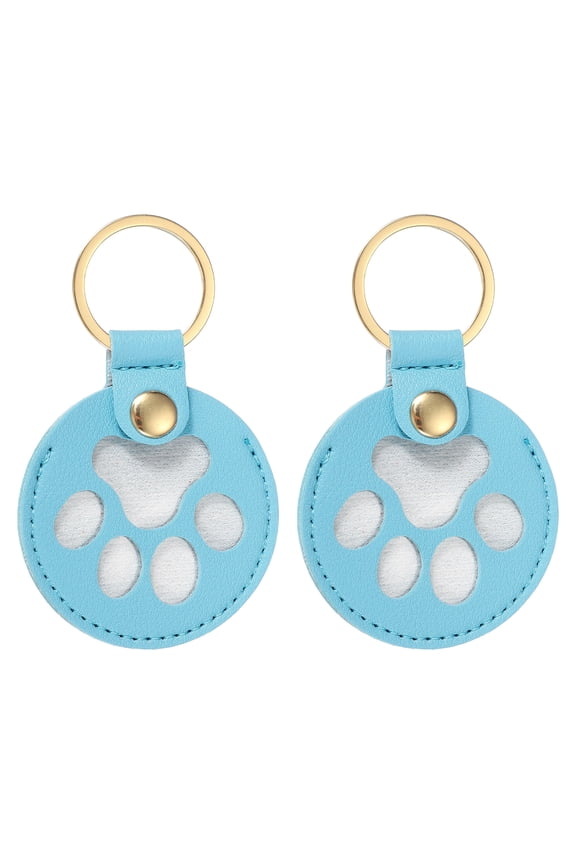 Pet Hair Keychain, Cat Paw Shaped Keychain Dog Hair Memorial Gift Keyring Leather Key Holder PU Leather, (Sky Blue, 2 Pcs), Intended for Collecting Pet Hair/Memory Charm