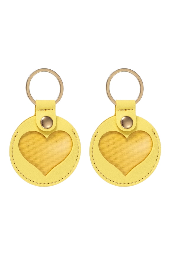 Pet Hair Keychain, Heart Shaped Keychain Dog Hair Memorial Gift Keyring Leather Key Holder PU Leather, (Yellow, 2 Pcs), Intended for Collecting Pet Hair/Memory Charm