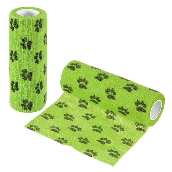 Uxcell Pet Wrap Bandages, 6 Inch 5 Yard Self Adhesive Bandage Wrap, Pet Non-Woven Tape First Aid Cohesive Gauze, (Grass Green/Paw, 2 Pcs)