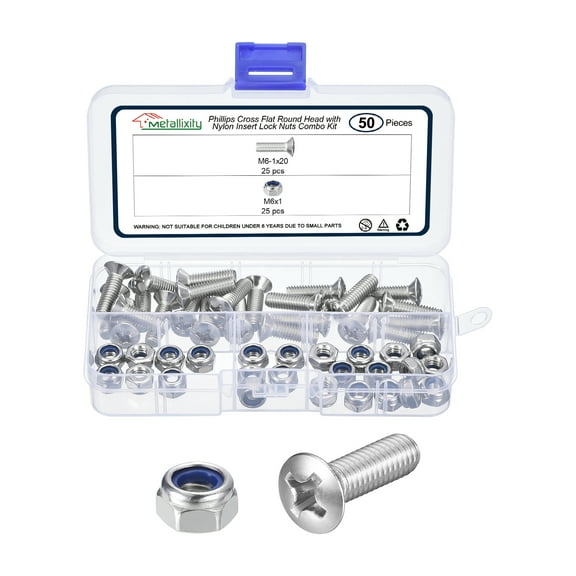 Uxcell Phillips Cross Flat Round Head Machine Screw Kit with Lock Nut (M5-0.8x25) 80Pcs, Stainless Steel Fasteners