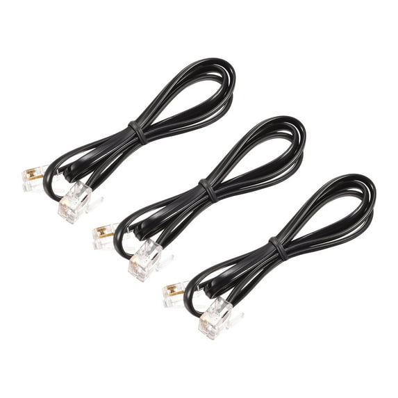 Uxcell Phone Extension Cord 1.64FT Telephone Cable Phone Line Cord RJ11 6P4C Plugs Black 3pcs