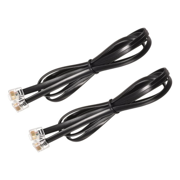 Uxcell Phone Extension Cord 3.28FT Telephone Cable Phone Line Cord RJ11 6P6C Plugs Black 2pcs