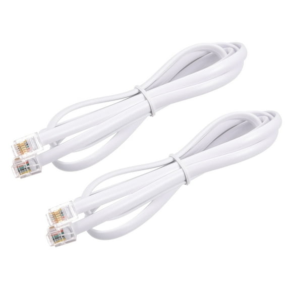 Uxcell Phone Extension Cord 3.28FT Telephone Cable Phone Line Cord RJ11 6P6C Plugs White 2pcs