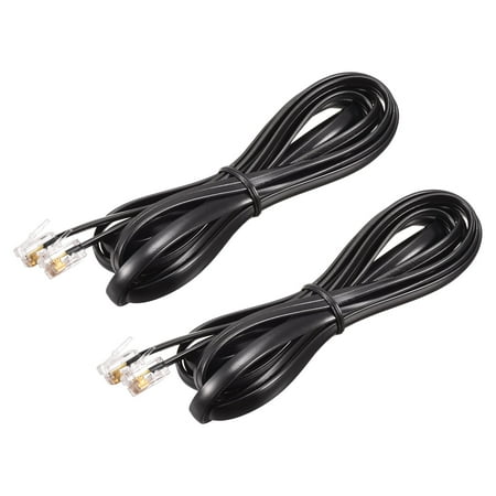 Uxcell Phone Extension Cord 6.56FT Telephone Cable Phone Line Cord RJ11 6P6C Plugs Black 2pcs