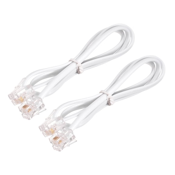 Uxcell Phone Extension Cord Telephone Cable Phone Line Cord RJ11 6P4C Plugs, Male to Male for Phone and Fax 2pcs White 1.64 ft