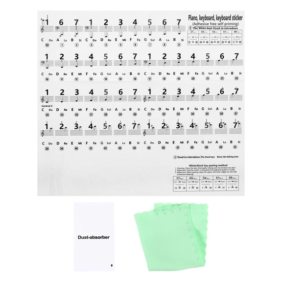Uxcell Piano Keyboard Stickers for 88/61/54 Keys, Removable Piano Number Key Note Guide Sticker with Leaning Cloth and Dusting Film for Beginners Music Learning Aid, Black