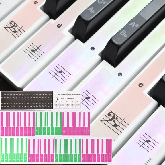 Uxcell Piano Keyboard Stickers for 88/61/54 Keys, Letter Key Sticker Piano Notes Guide Removable, Pink Green