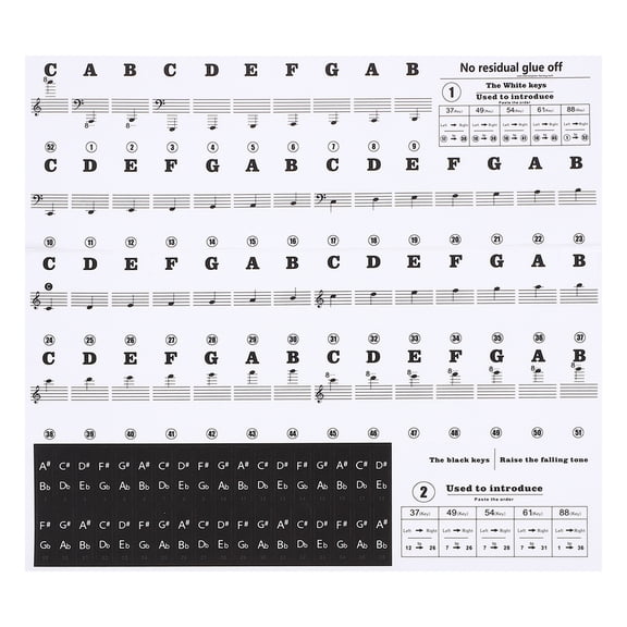Uxcell Piano Keyboard Stickers for 88/61/76/54 Keys, Removable Piano Letter Key Note Guide Sticker for Beginners Music Learning Aid, Black