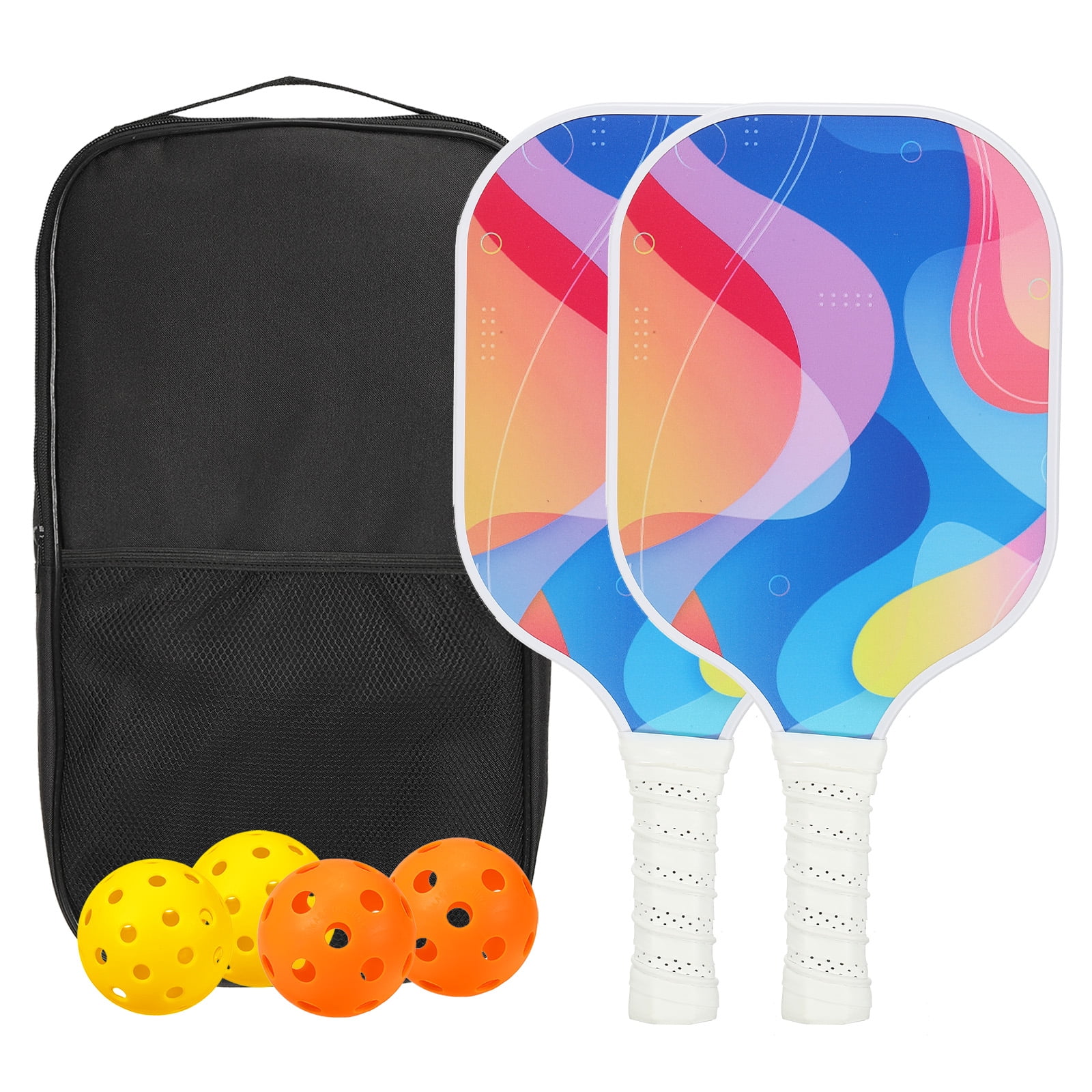 Uxcell Pickleball Paddles Set, Light Fiberglass Pickleball Set Blue Red Yellow Waves