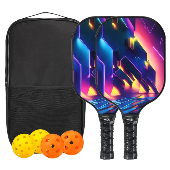 Uxcell Pickleball Paddles Set, Light Fiberglass Pickleball Set Red Blue Purple