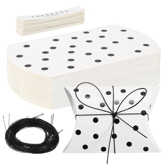 Uxcell Pillow Gift Boxes, (3.62 x 2.56 x 0.98 Inch, Black Foil Dot)(25Pcs), Mini Pillow Candy Box Creative Favor Box with Black String Tag, Suit for - Bakery/Candy/Chocolate/Wedding