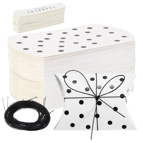 Uxcell Pillow Gift Boxes, (3.62 x 2.56 x 0.98 Inch, Black Foil Dot)(50Pcs), Mini Pillow Candy Box Creative Favor Box with Black String Tag, Suit for - Bakery/Candy/Chocolate/Wedding