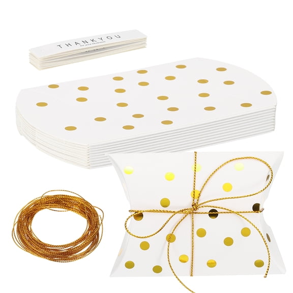 Uxcell Pillow Gift Boxes, (3.62 x 2.56 x 0.98 Inch, Gold Foil Dot)(10Pcs), Mini Pillow Candy Box Creative Favor Box with Golden String Tag, Suit for - Bakery/Candy/Chocolate/Wedding