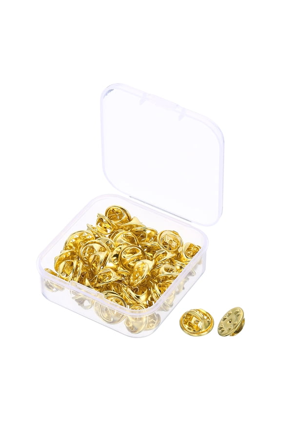 Pin Backs Metal Lapel Pin Backing Brooch Holder Decorative Accessories with Storage Box Gold Tone 50 Pack