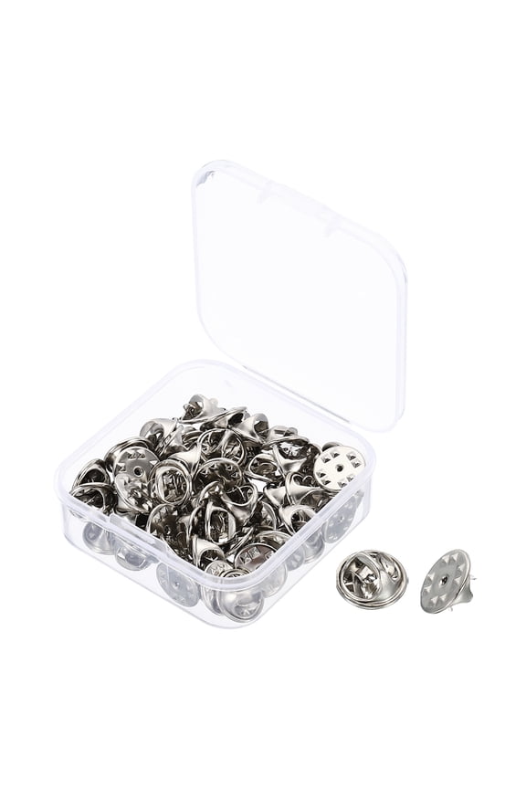 Pin Backs Metal Lapel Pin Backing Brooch Holder Decorative Accessories with Storage Box Silver Tone 50 Pack
