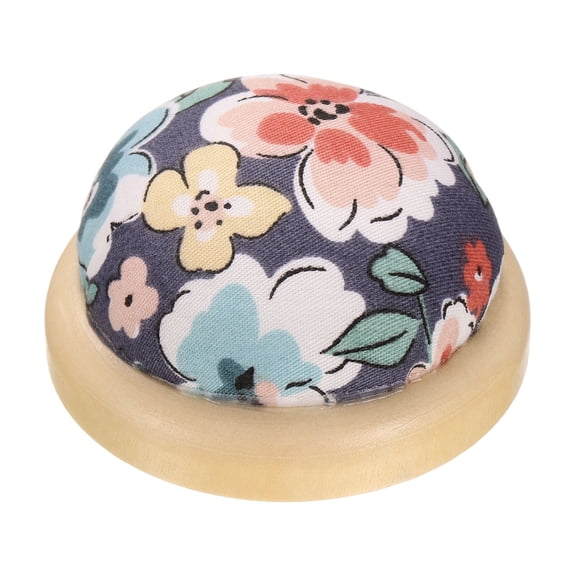 Uxcell Pin Cushion Wooden Base Japanese Style Round Pincushion for Sewing and Quilting Blue Flower