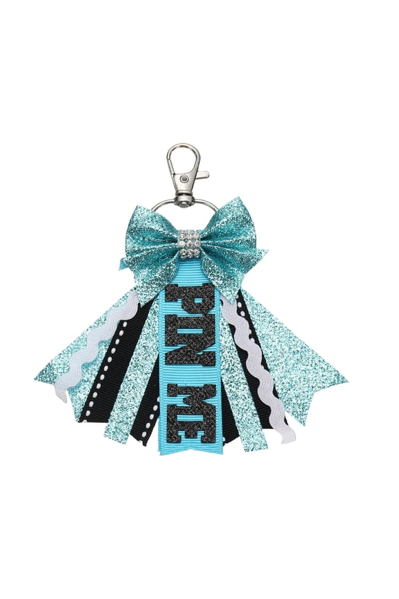 Pin Me Cheer Bow Keychain, Sport Cute Cheerleader Gifts Key Chains for Backpack Purse Keyring Schoolbag Pendant Birthday Gift, Lake Blue