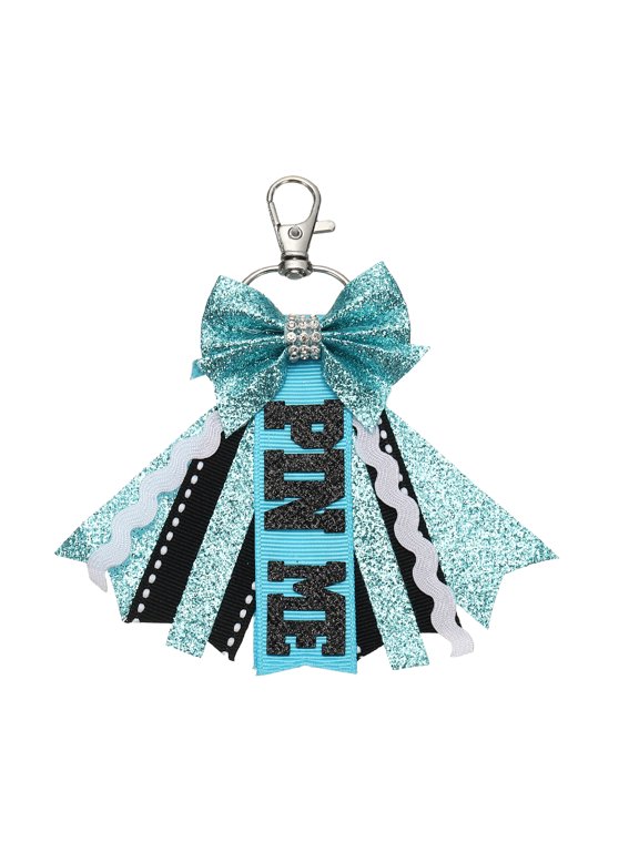 Pin Me Cheer Bow Keychain, Sport Cute Cheerleader Gifts Key Chains for Backpack Purse Keyring Schoolbag Pendant Birthday Gift, Lake Blue