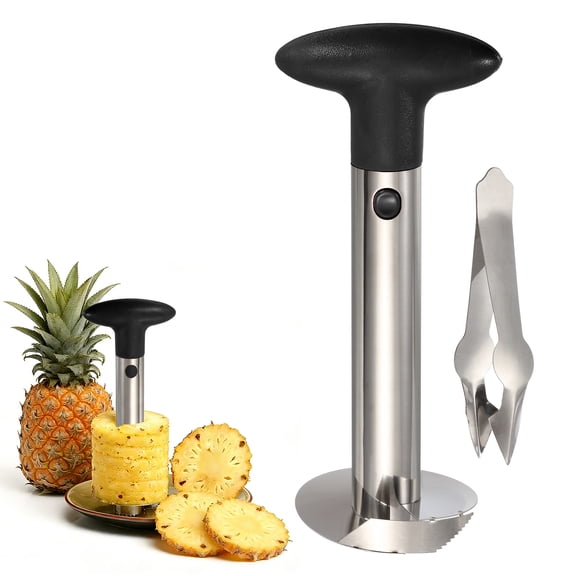 Uxcell Pineapple Corer and Slicer Set, 9.4x4.1 Inch Stainless Steel Upgraded Pineapple Core Remover Eye Removal Tool, Slice and Core Fruits for Home Kitchen, Black