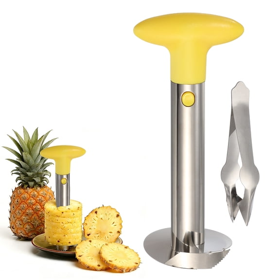 Uxcell Pineapple Corer and Slicer Set, 9.4x4.1 Inch Stainless Steel Upgraded Pineapple Core Remover Eye Removal Tool, Slice and Core Fruits for Home Kitchen, Yellow