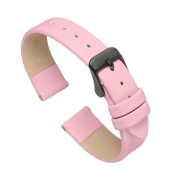 Uxcell Genuine Leather Band Smooth Flat Leather Watch Strap for Men and Women Pink/Black 16mm