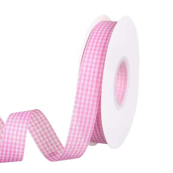 Uxcell Pink Gingham Ribbon, 25/32 Inch x 50 Yard Pink and White Plaid Ribbon, Polyester Checkered Ribbon for Crafts, Hair Accessories, Gift Wrapping, Party Decoration
