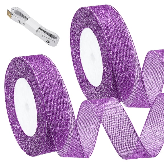 Uxcell Pink-Purple Glitter Ribbon (25 Yards, 1" Wide) with Silver Thread Sparkly Metallic Fabric Ribbons - Sparkly Practical, for Gift Wrapping Balloons Crafts DIY Decor Holiday
