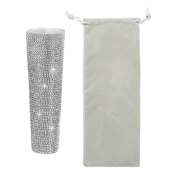 Silver Mic Handle Cover, Rhinestones Microphone Handle for Most Universal Wire Microphones, Mic Not Included(With Grey Bag)