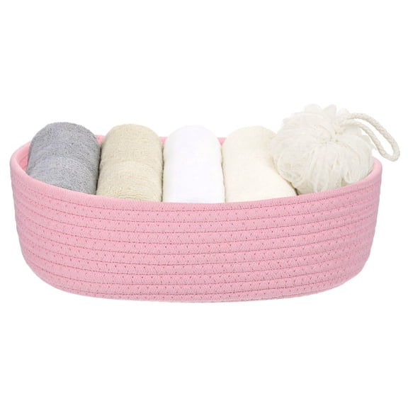 Uxcell Pink Small Cotton Rope Woven Storage Basket, Cute Mini Tiny Oval Organization Storage Bins Shelf Closet for Nursery Living Room Bedroom Shelf, Empty Gift Baskets, 11.8x3.2"