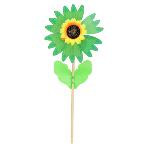 Pinwheels 9.5" Wind Spinner Pure Color Sunflower Pinwheels 6 Leaves Wooden Windmill with Sunflower Wooden Sticks for Garden Yard Patio Lawn Outdoor Party Favors Gifts, Green