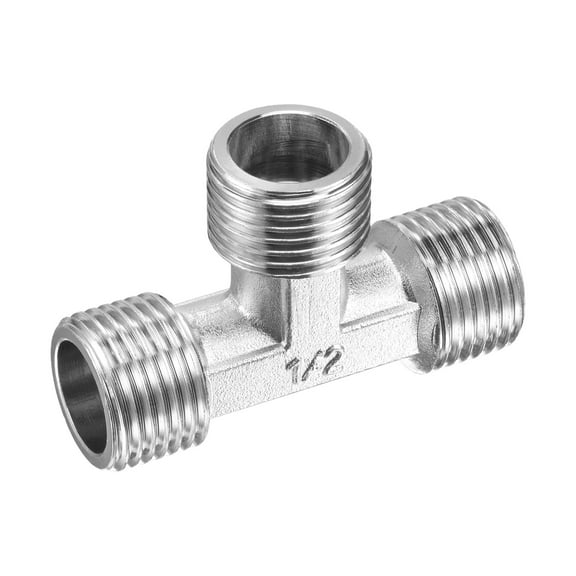 Uxcell Pipe Fitting Tee G1/2 Male 3 Way T Shape Hose Connector Adapter Nickel-Plated Copper