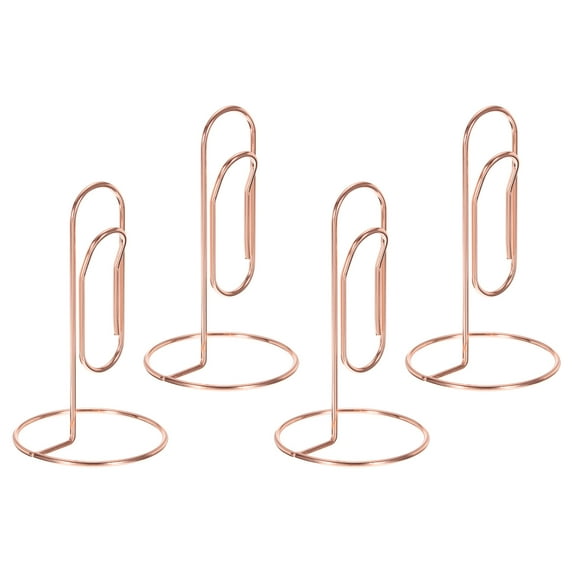 Uxcell Place Card Holder 4pcs Memo Clip Holder Stand Table Number Holders Paper Clip Shape, Rose Gold 4pcs