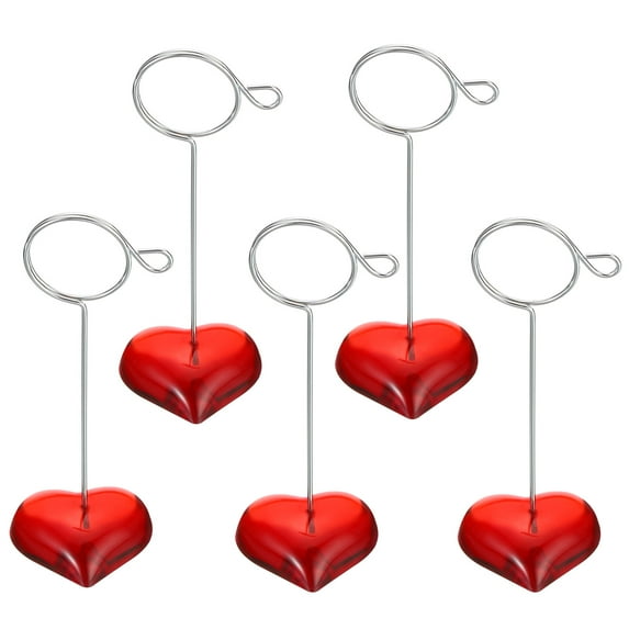Uxcell Place Card Holder, 5 Pack Memo Clip Holder Stand with Keyring Clasp Table Number Holders Heart Shape, Red
