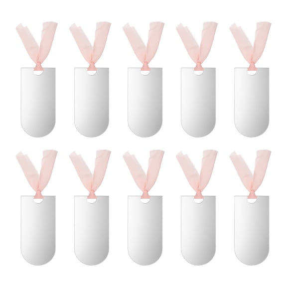 Uxcell Place Cards for Table Setting 3.5" x 1.8", Acrylic Name Cards with Ribbon for Wedding, Style A Silver 10 Pcs