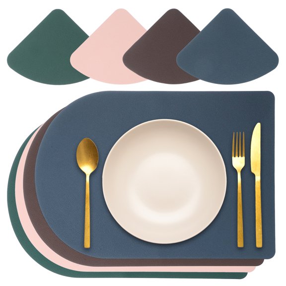 Uxcell Placemats Coasters Set of 4, PU Leather Dual Sided Bread-shape Table Mats Coasters, Washable Heat Resistant Waterproof Oil Proof Place Mats for Kitchen Table (Mixed Color)