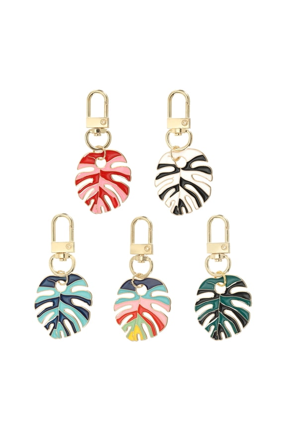 Plant Keychains, 5 Pcs Enameled Keychain Plant Leaf Enamel Pendant Keyring, Multicolored