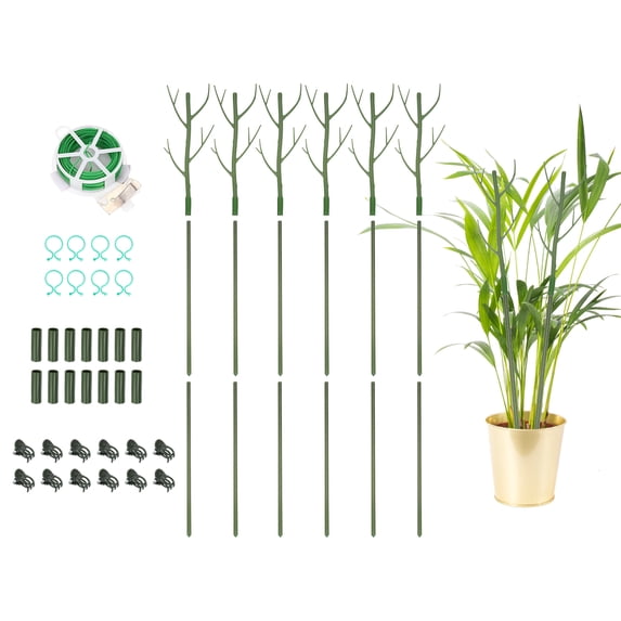 Uxcell Plant Support Stakes Set, 6 Pcs Twig Plant Stem Support Structures 43.3" Plants Branches Supports with Extension Poles, Orchid Clips, Plants Tie for House Potted Monstera, Green